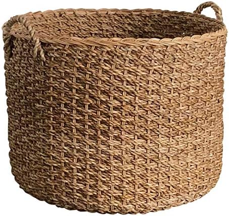 Wholestory Round Woven Wicker Banana Leaf Large Blanket Floor Storage Basket with Handles Perfect for Organizers