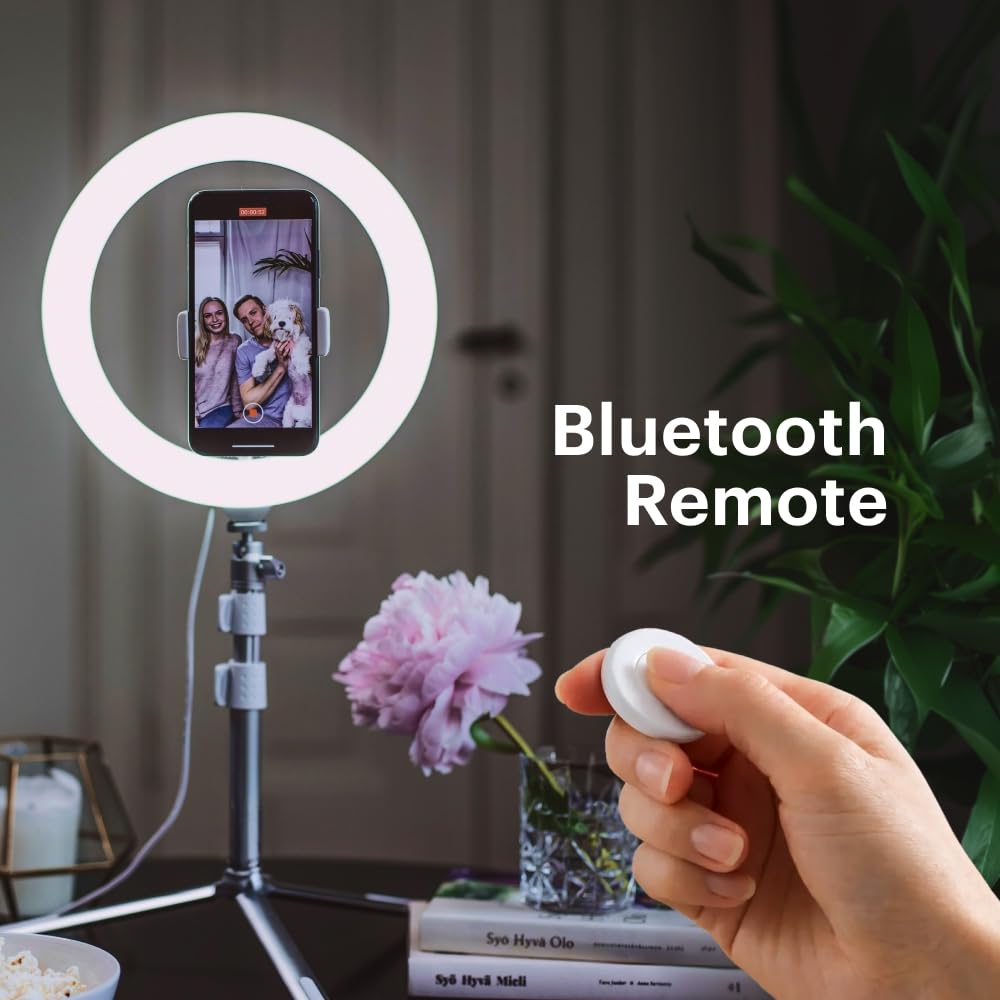 KODAK LED Selfie Ring Light - Treppiede, per Smartphone, Fotocamere DSLR Compatte, Action Cam, con Telecomando, Luminosità e Bilanciamento dei Colori Regolabili, 1600 Lumen - Bianco