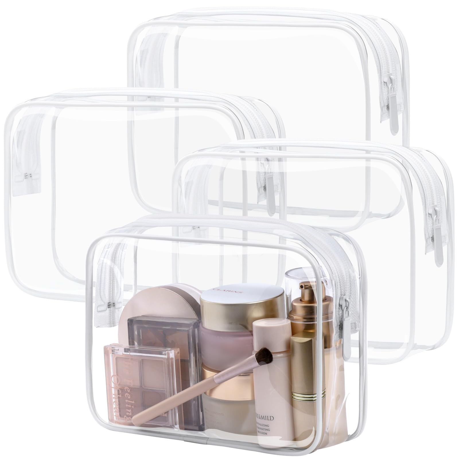 PACKISM Clear Makeup Bags 4 Medium, Quart Size Travel Bag TSA Approved Clear Travel Bags for Toiletries, Carry on Toilety Bag TSA Approved Toiletry