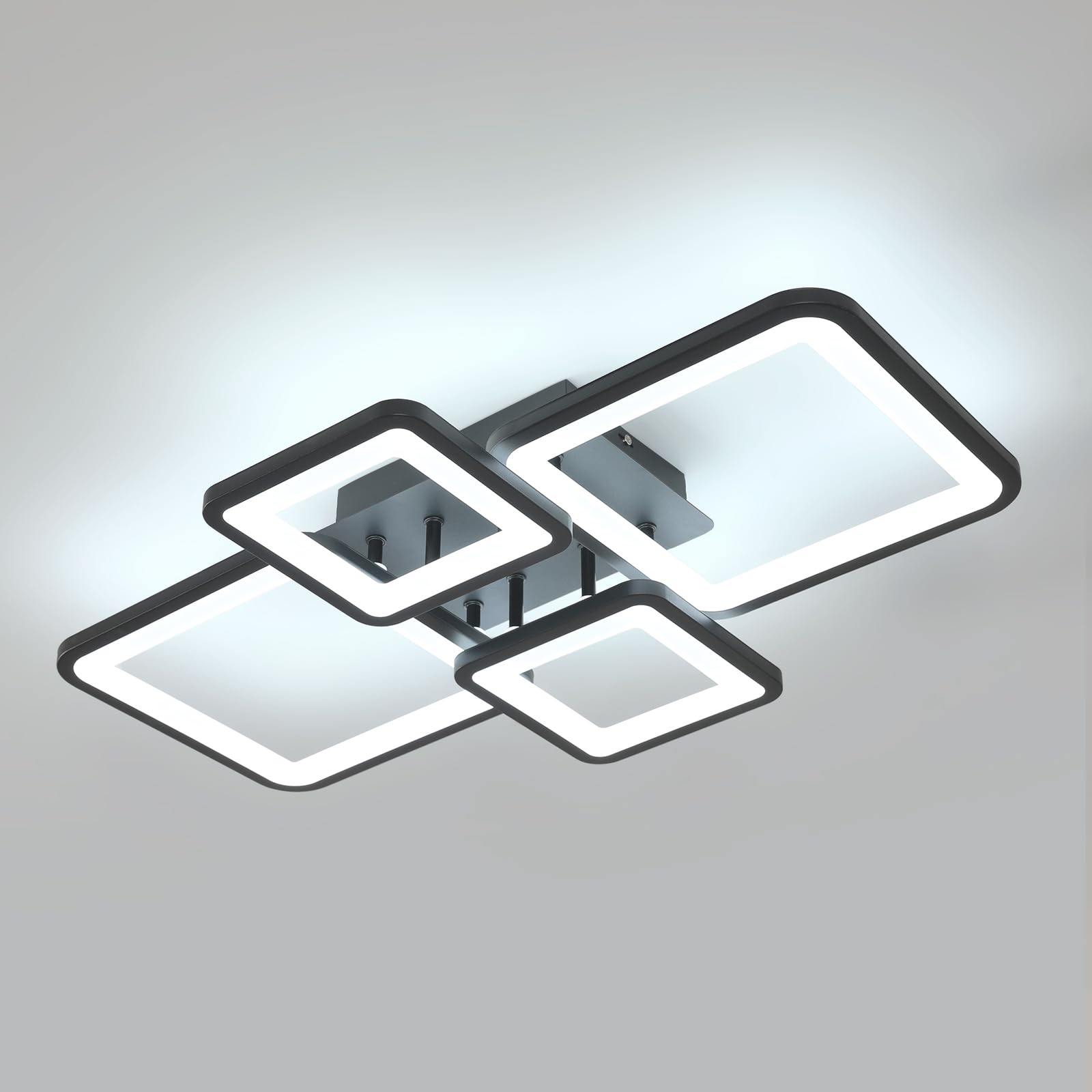 Mckalen Lámpara de Techo LED Moderna, 56W 6300LM Plafon Led Techo Cuadrada Design, Negro Lámpara de Techo para Salon Comedor Cocina Dormitorio Sala de Estudio,6500K Luz Cálida