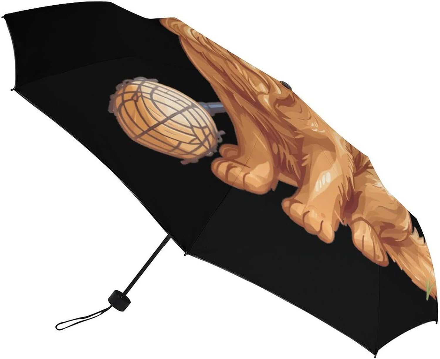 Retriever Dog Lacrosse Stick Windproof Travel Umbrellas for Rain Lightweight Folding Umbrellas for Women Men