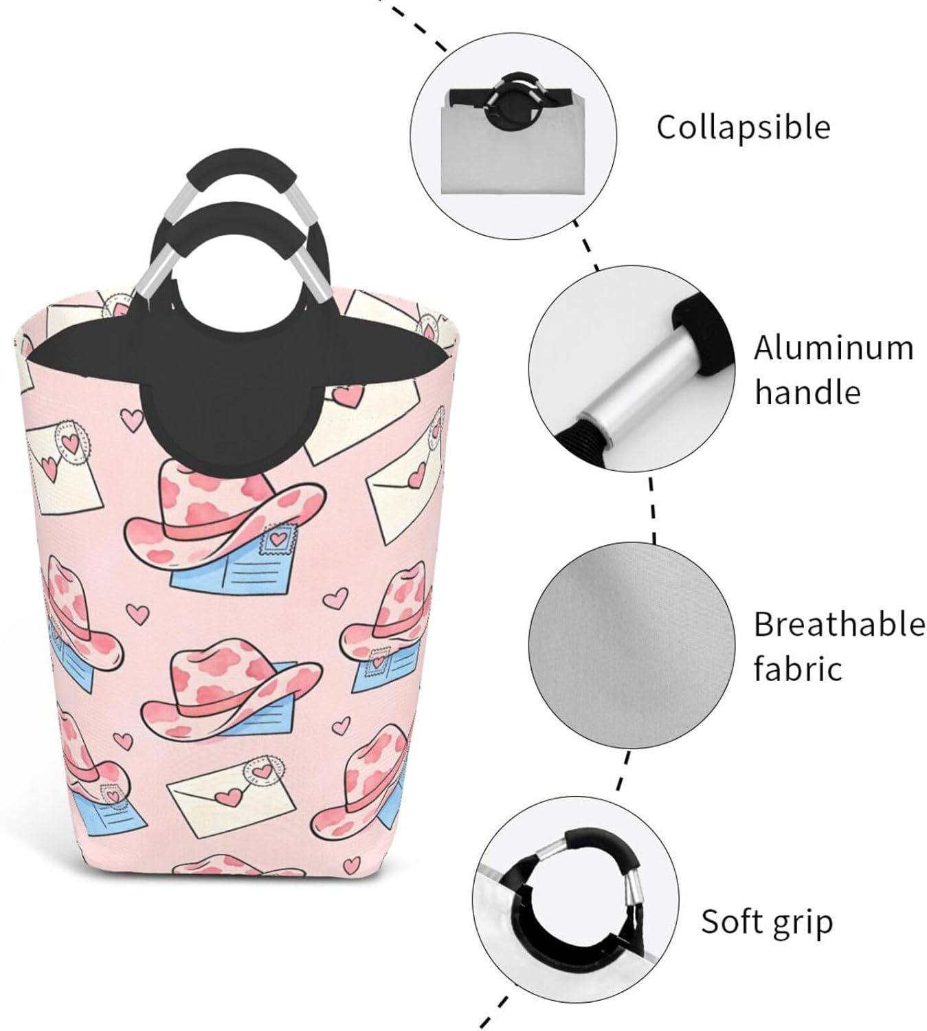 Sweet Stamp Dream Foldable Dirty Laundry Bag, Waterproof Oxford Fabric With Pe Board Base, 50l Capacity For Home & Travel