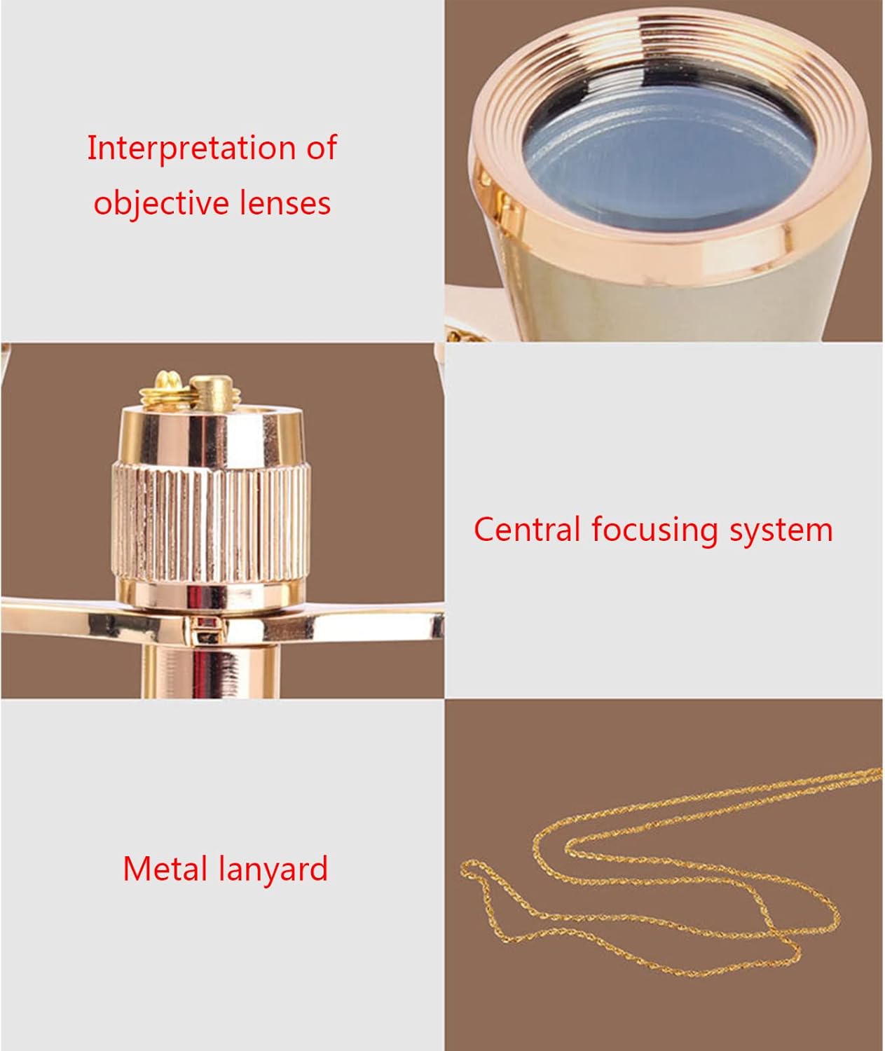 Metal Lorgnette Theater Glasses 3X25 Binoculars With Chain For Adults Kids In Concert Theater Red/Gold/Black/White