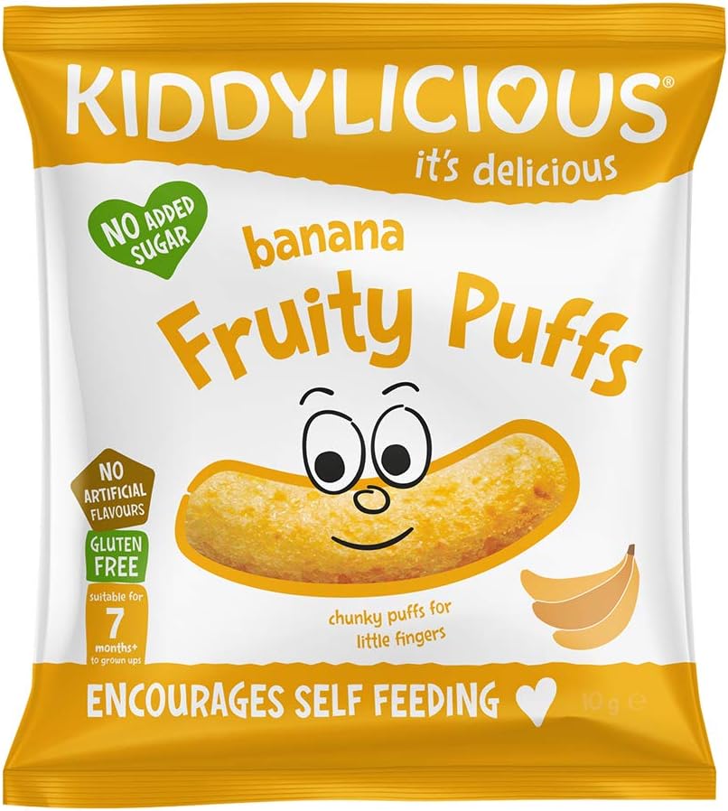 โ Kiddylicious Banana Fruity Puffs Pack of 6 (6x10g) | Baby & Toddler Snack from 7+ Months | Crumb-Free | No Added Sugar | Gluten-Free | Dissolvable Finger Food | Weaning Snack