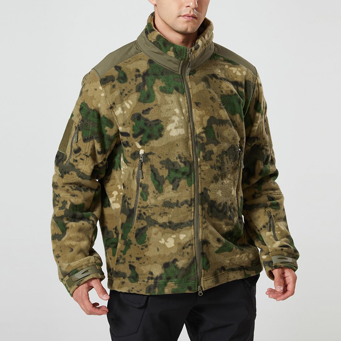 LANGWEI Giacca in Pile Mimetico da Uomo, con Cerniera Completa Morbida E Calda Copertura Softshell da Caccia