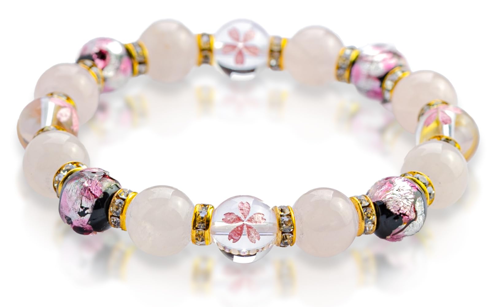 Amazon | [京珠堂] 桜彫り 水晶 パワーストーン 天然石 ブレスレット