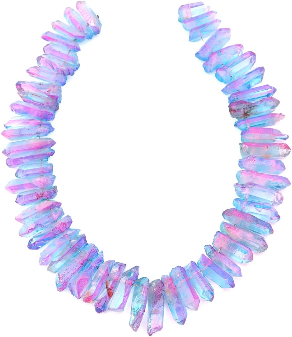 Blue/Purple Titanium Coated Crystal Quartz Spike Point Stick Beads Rough 0.6"-0.8" for Jewelry Making 15 Inch/Strand - Image 3