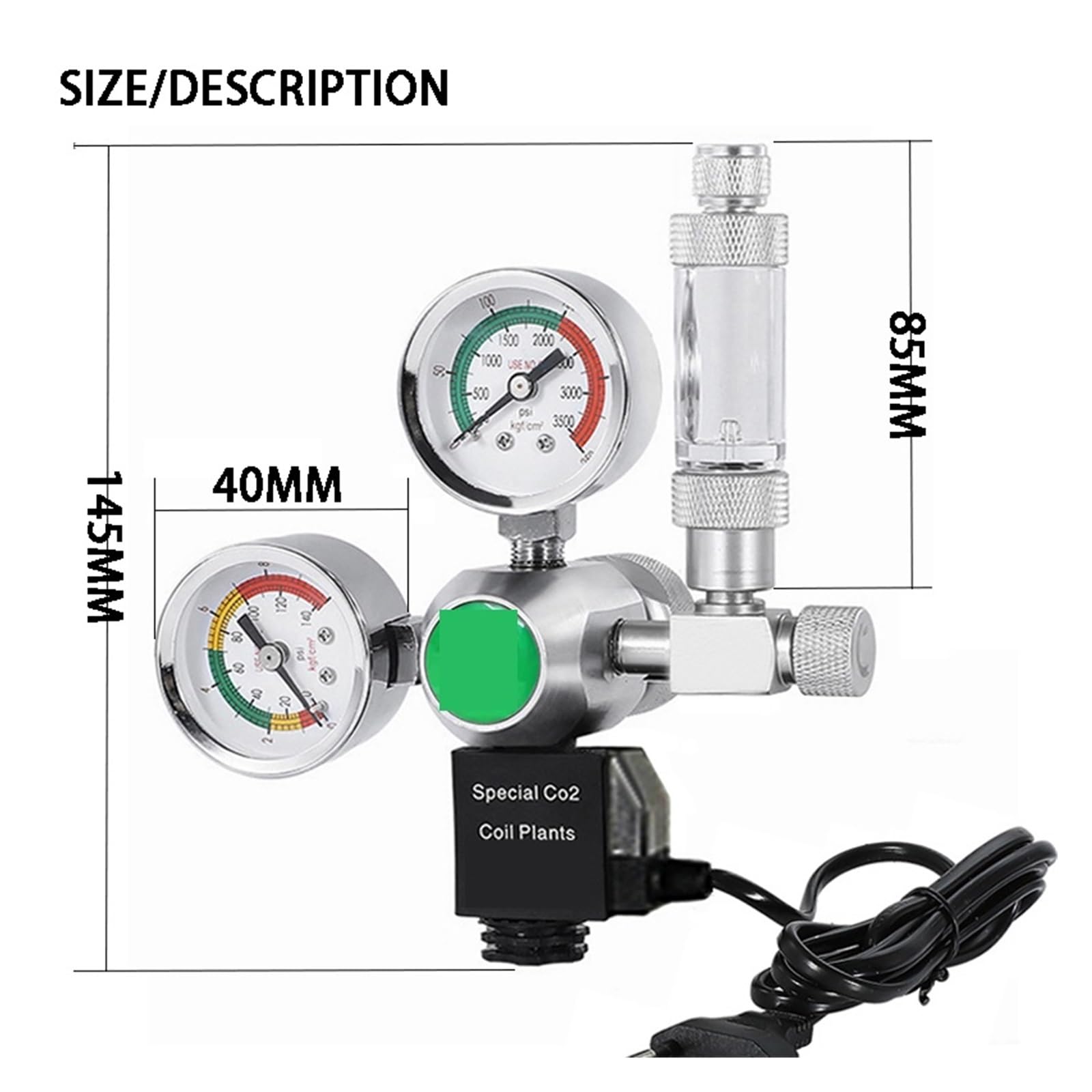 Reduktor ciśnienia CO2, Akwarium DIYCO2 Elektromagnes Licznik bąbelków System kontroli CO2 Reakcja Wodoodporny zbiornik na ryby Zawór redukcyjny ciśnienia CO2(ZR01-14,G3-4)