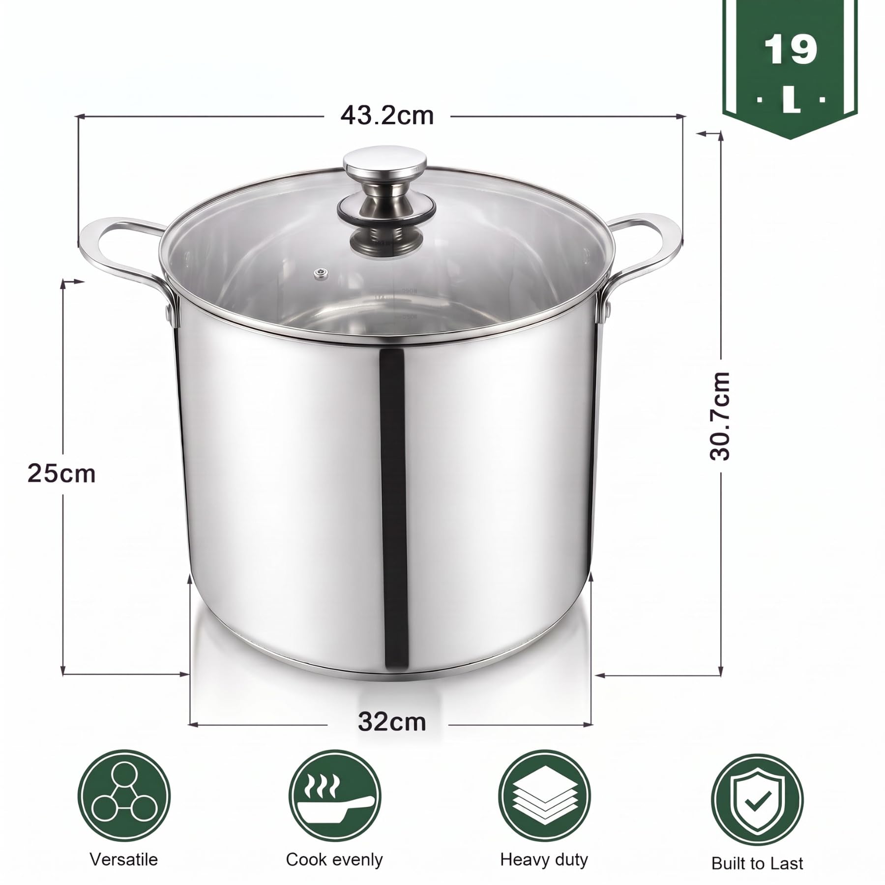 HaWare Suppentopf aus Edelstahl, dreilagig, 19 l, 32 cm