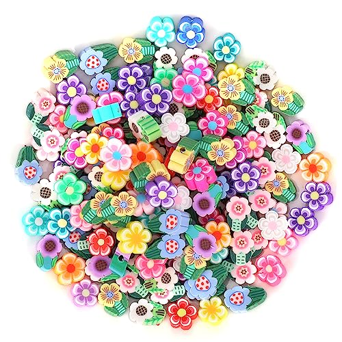 KALIONE 200 Pieces Mixed Flowers Clay Beads Cute Flower Polymer Clay Beads Charms 2 Shapes Colorful Flower Spacer Beads Charms for Earring Bracelets Necklace Jewelry DIY Crafts Making Supplies