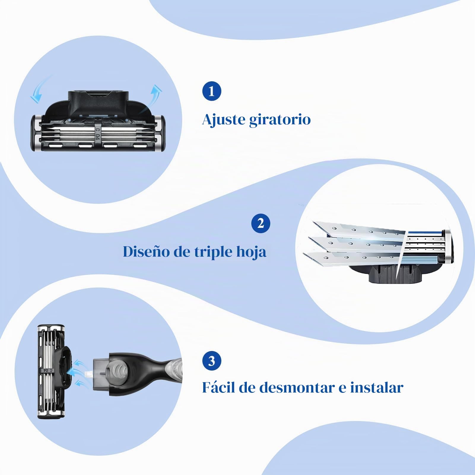 Pack de 12 Cuchillas Recambio, Recambio, Afeitado Preciso y Confortable, Cuchillas de 3 Capas con Doble Lubricación, Ideal para Uso Diario y Profesional, Indicador de Cambio