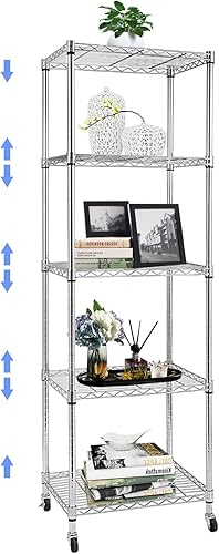 Estantería de alambre de 5 niveles, estante de almacenamiento de metal ajustable, estantes de alambre móviles para cocina, lavandería, baño,