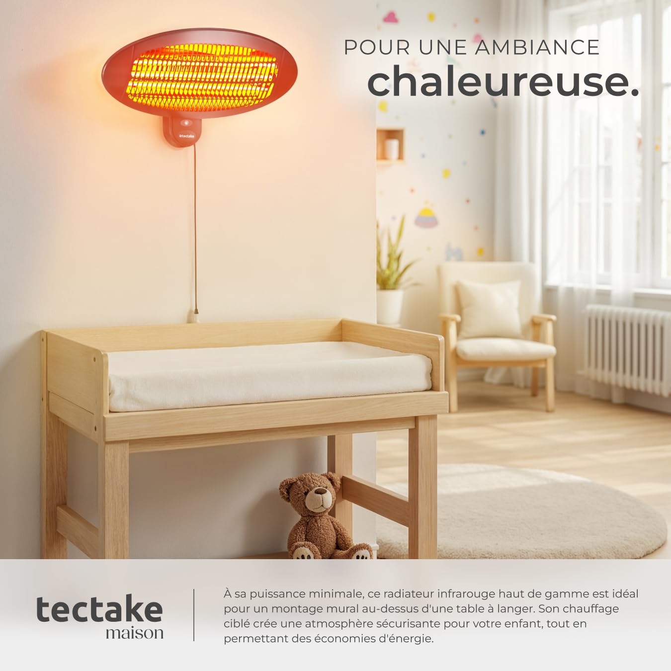 tectake® Chauffage Electrique Infrarouge Silencieux Chauffage exterieur terrasse réglable économique 650W, 1300W & 2000W Chauffages d'appoint pour Jardin, Balcon, Chambre, Salon, Table à langer