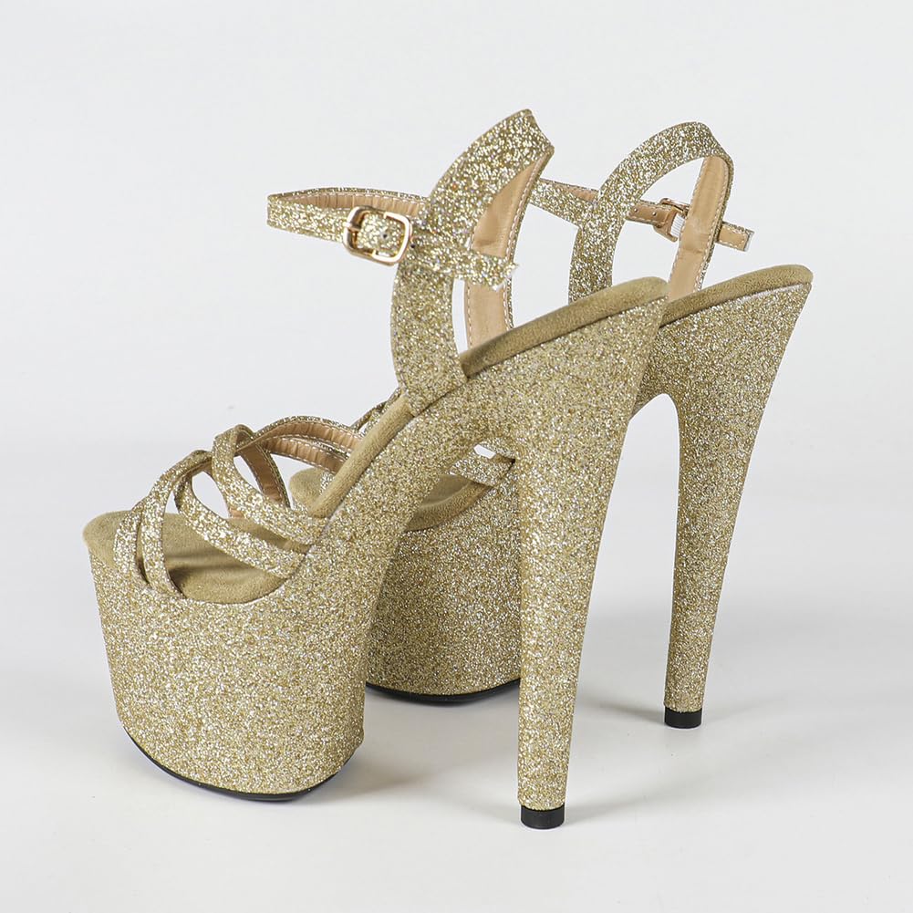 Talons Hauts de 17 cm pour Femme | Sandales à Plateforme et Brides Cheville | Talons Extra-Hauts avec Semelle antidérapante pour Les Reines des Clubs et Les Artistes de scène