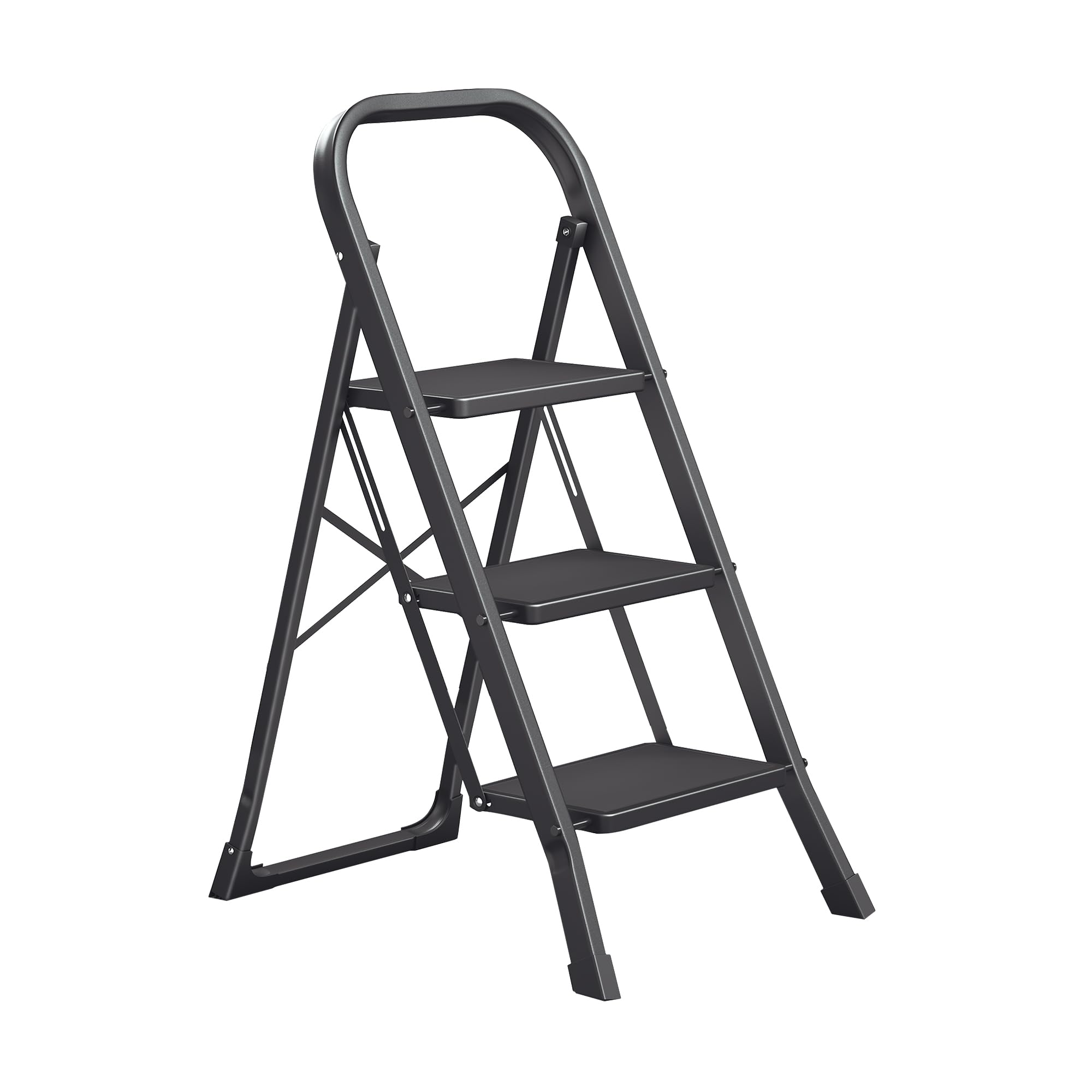 Songmics Black Scissor Ladder, Ladder With 3 Steps, Folding Step, Safety Lock, Easy To Store, Load Up To 150 Kg, Gsl003bz01