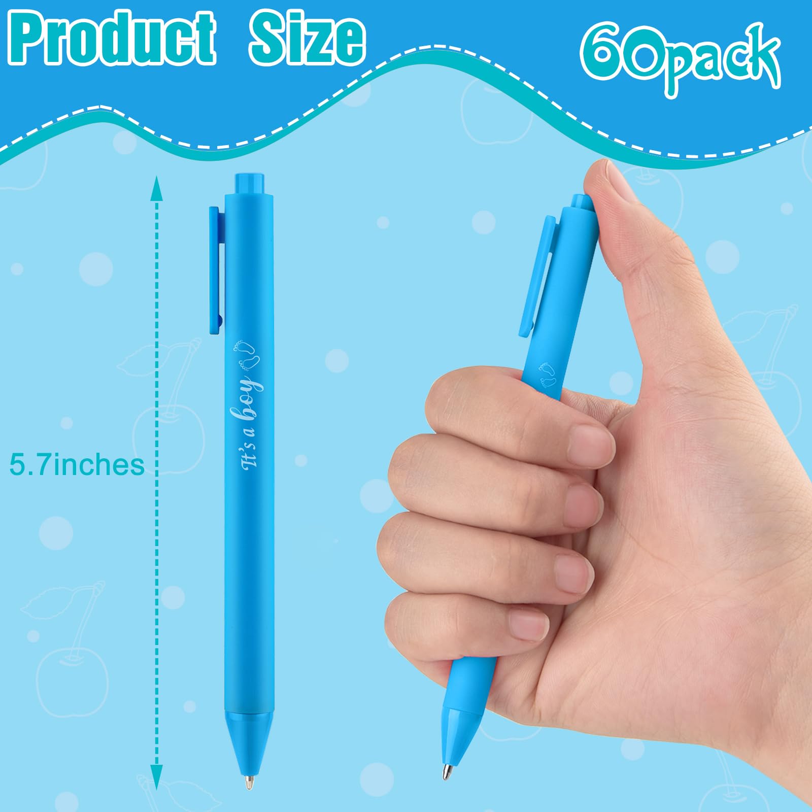 60 bolígrafos azules para baby shower, bolígrafos retráctiles con tinta negra para fiestas de niños, baby shower, invitados, profesores, estudiantes, oficina, escuela, escritura, diario, suministros