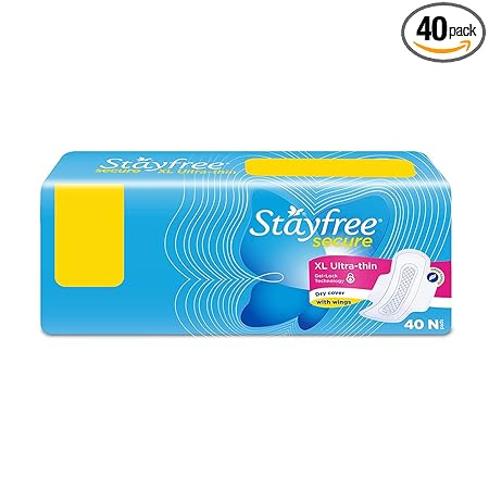 Stayfree Secure XL (Pack of 40) Ultra Thin Dry Cover Sanitary Pads For Women With Wings