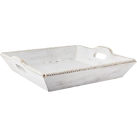 Mud Pie Beaded Wood Pedestal Bowl - White, 6" H X 14" Dia, Mango Wood With Decorative Bead Detail - View #9