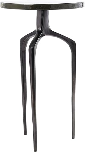 Miniatura 5 de Deco 79 Mesa auxiliar de metal de aluminio con mesa de vidrio texturizado, mesa auxiliar de 13 x 13 x 22 pulgadas, color negro