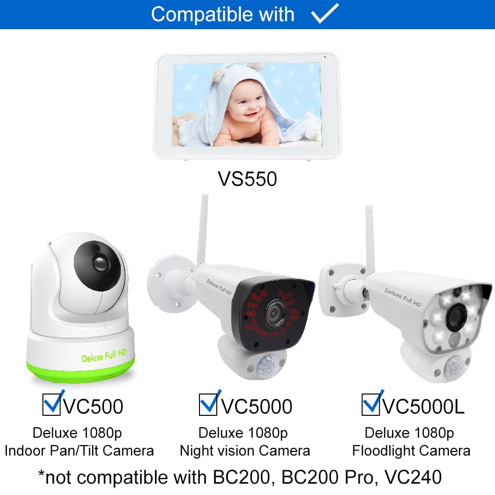 CasaCam Monitor de video para bebé VS550 con pantalla táctil de 5.5 pulgadas y cámara panorámica e inclinación FHD de 1080p, audio bidireccional, canciones de cuna, luz nocturna, visión nocturna