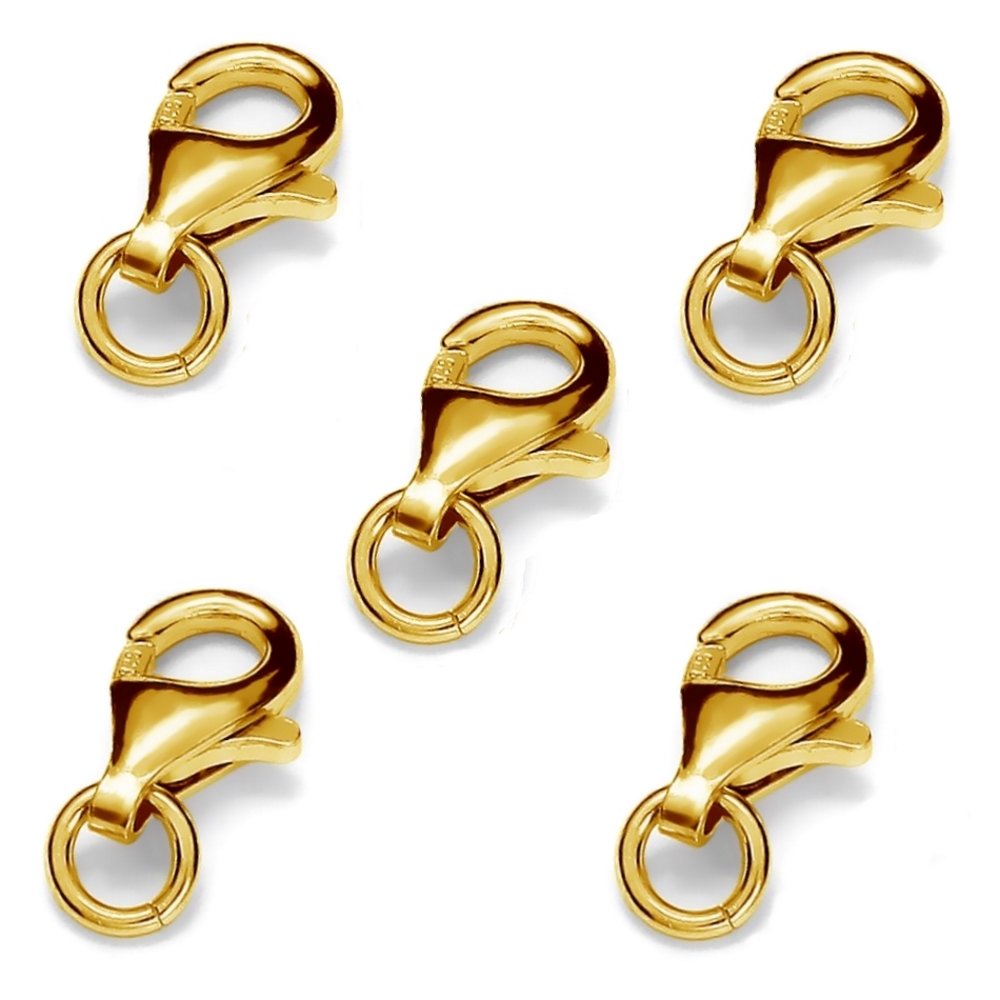 My-Bead 5 Stück Karabinerverschlüsse 9mm 925 Sterling Silber 24K Gold doppelt vergoldet in Juweliers- Qualität