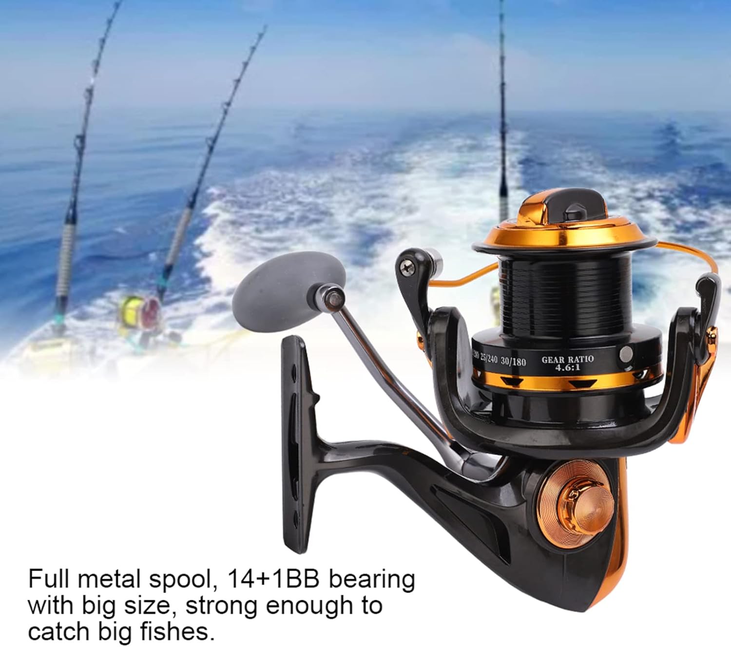 Fishing Reel, High Speed 14+1BB Metallic Fishing Reel Wheel for Sea Fishing with Tackle Accessories (9000)