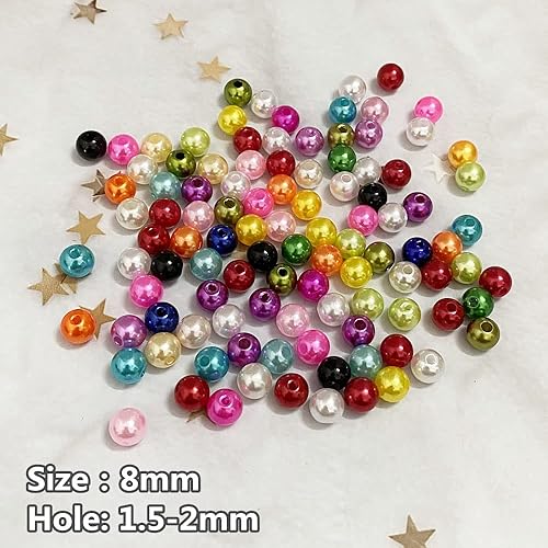 Miniatura 3 de 400 cuentas de perlas de satén de 0.315 pulgadas (0.315 in), redondas, sueltas, de plástico, para hacer joyas, aretes, pulseras, collares, llaveros