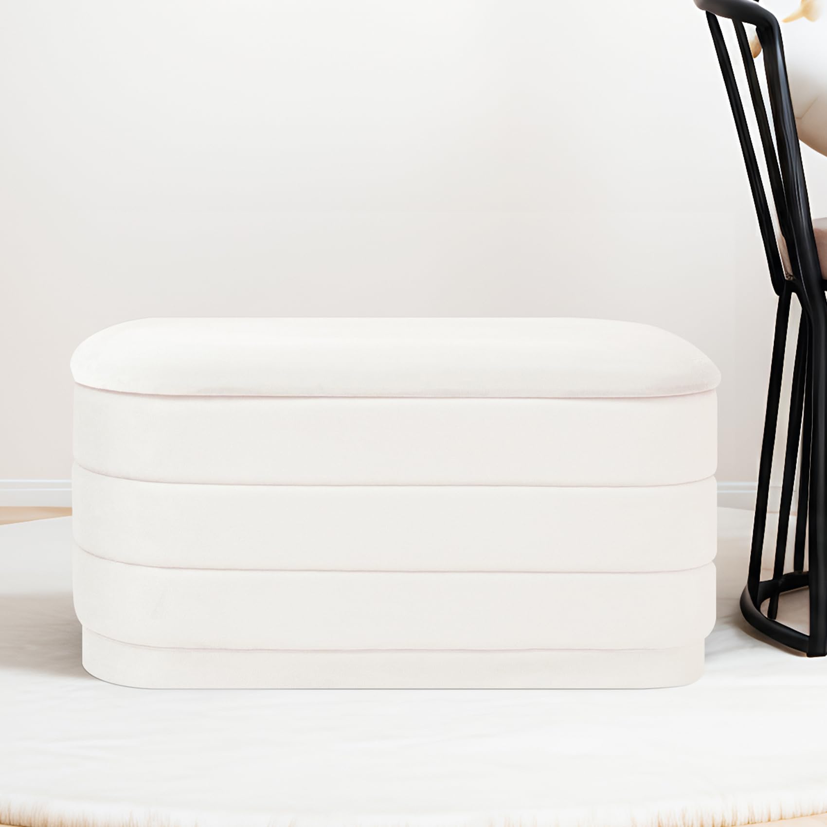 Bonlife Sitzbank mit Stauraum, Samt Klappbare Fußstütze mit Tisch, Bettende, Fußhocker für Wohnzimmer, Schlafzimmer, Flur, weißer Samt,76x38x38cm