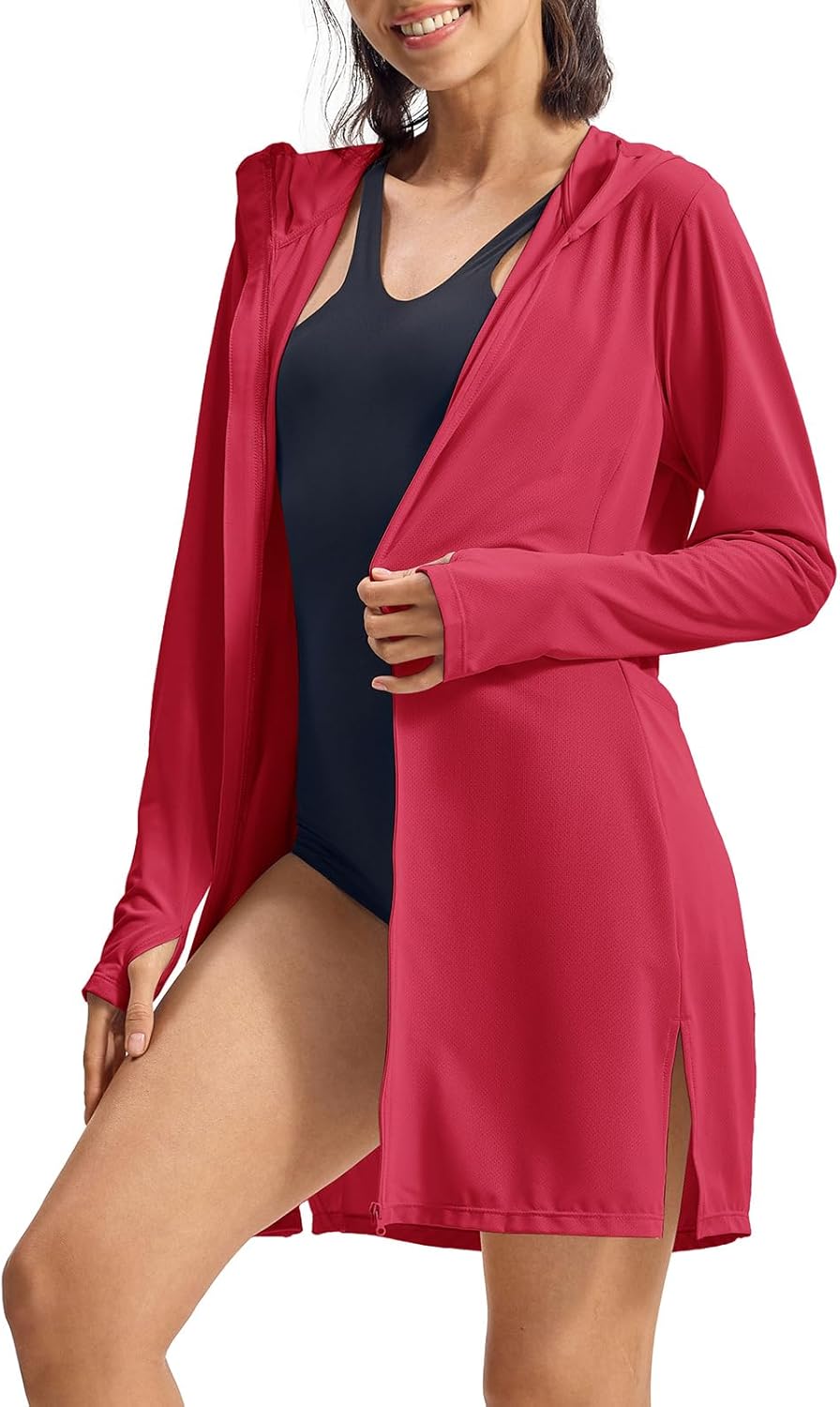 Rdruko Women's Swimsuit Cover Ups, UPF50+ Long Sleeve Beach Vacation Bathing Suit SPF Zip Hooded Shirts Lightweight Quick Dry
