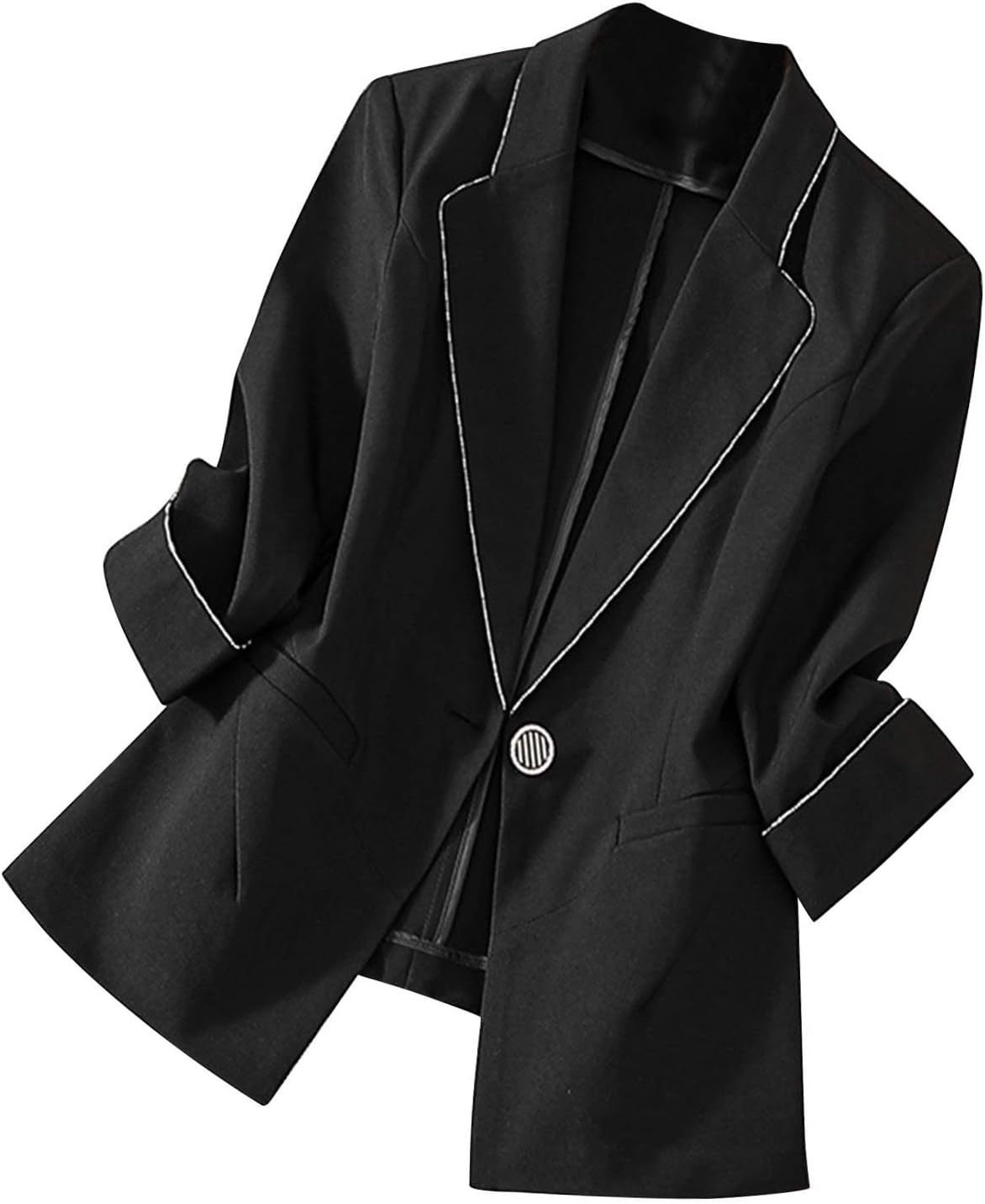 Womens Fashionable Suit Jackets Single Breasted Blazer Coat 3/4 Length Sleeve Blazers Solid Color Peak Lapel Jacket