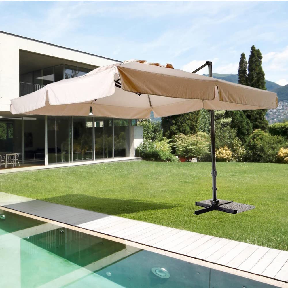 Mediawave Store - Ombrellone Rettangolare RIMINI Telo 3x4mt Ecrù con Braccio Decentrato Retrattile, Telo Ombreggiante Protezione Raggi UV, Ombrellone per Giardino e Terrazzo, Esterni