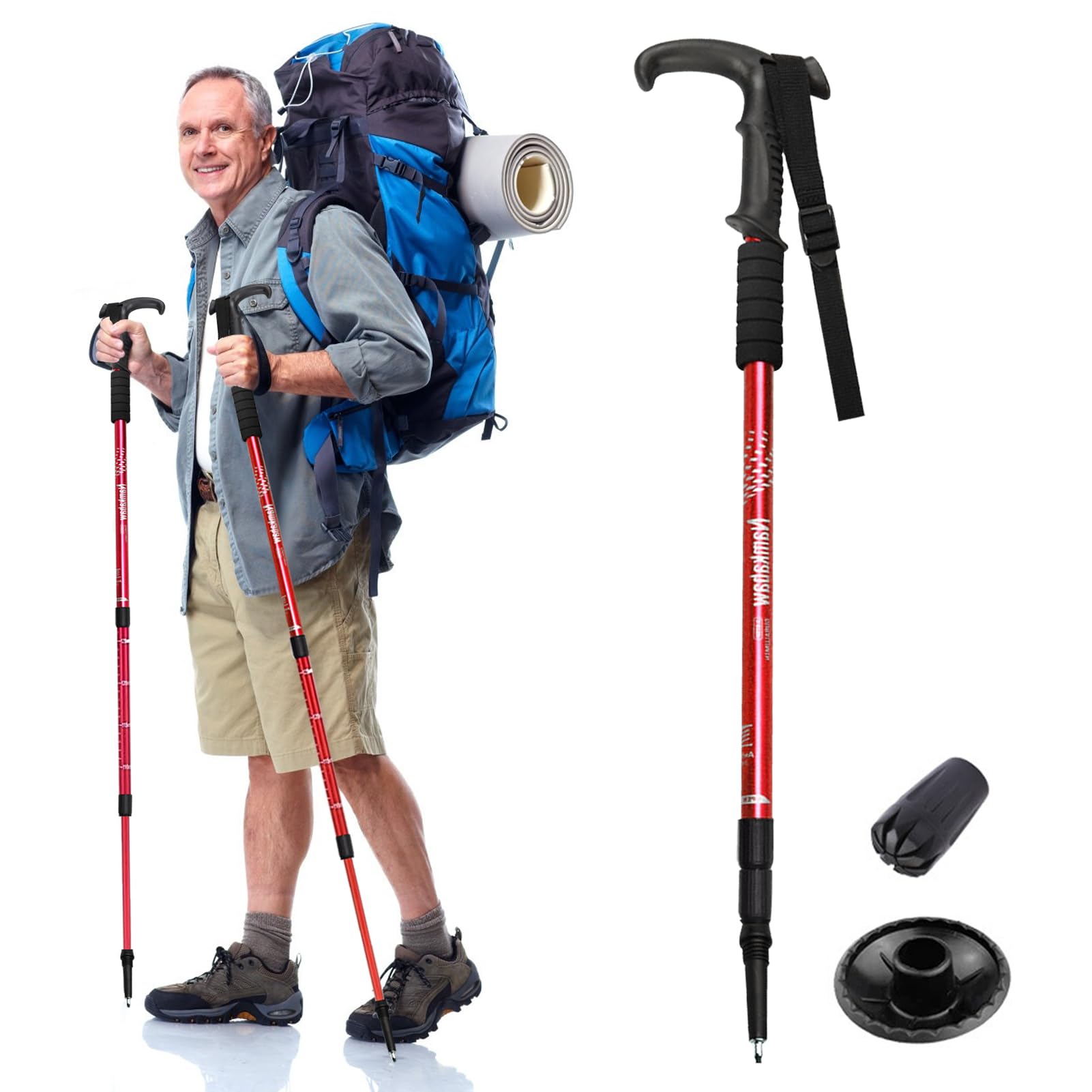 Beauenty Folding Trekking Pole, Telescopic Hiking Poles, Outdoor Hiking Stick with Quick Adjustable Locks, Ultralight Walking Poles for Men and Women