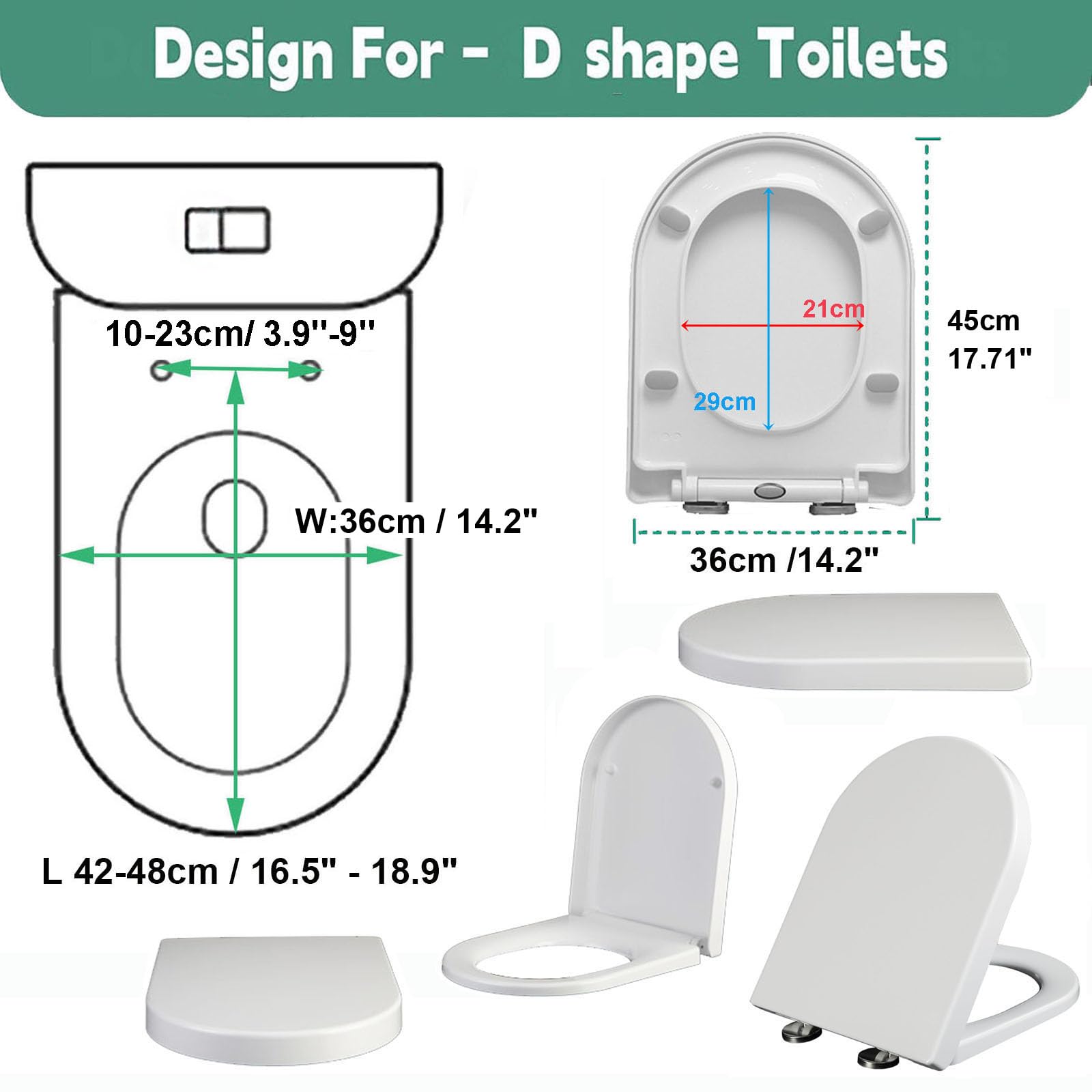 WC-Sitz mit Absenkautomatik, 460 x 360 mm, Schnellverschluss, kein Schlagen, leicht zu reinigen, Befestigung oben, weißer Toilettendeckel, komfortables Badezimmer-Upgrade, langlebiger Ersatzsitz