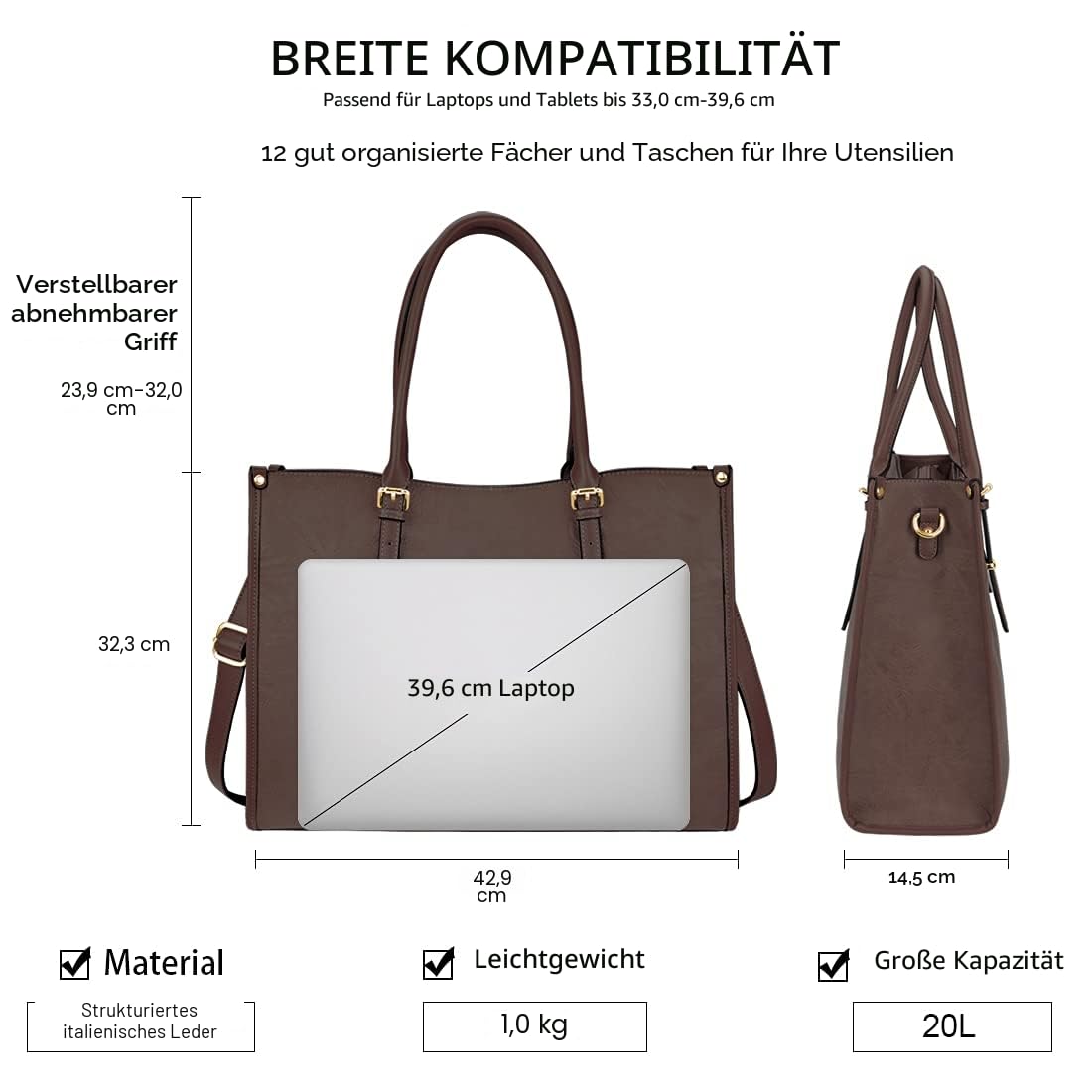 NUBILY Handtasche Damen Shopper Damen Groß Laptoptasche 15.6 Zoll