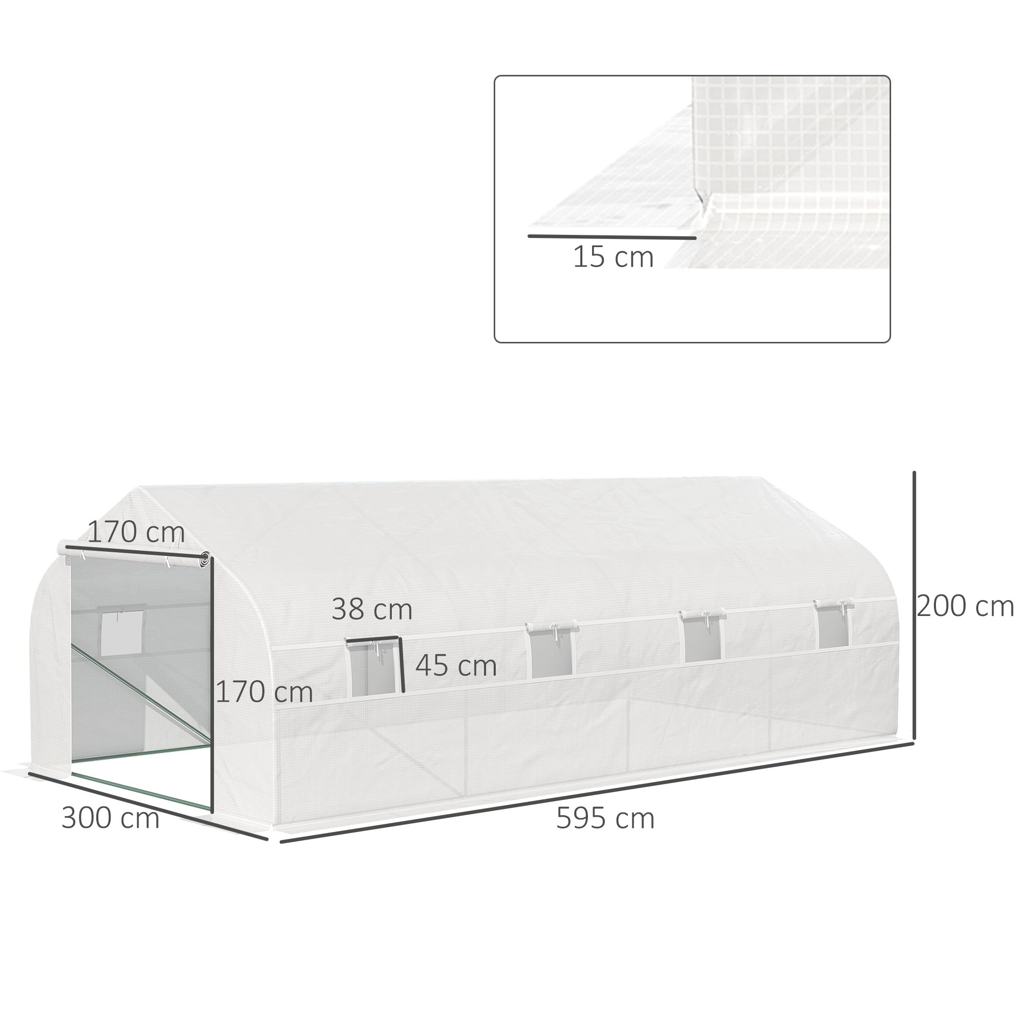 Outsunny Serra a Tunnel 6x3x2m con 8 Finestre e Porta Avvolgibile, Serra per Orto con 4 Picchetti e 4 Funi Incluse, in Acciaio e PP, Bianco