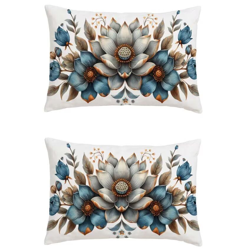 Housse coussin exterieur boheme 70x90cm rectangulaire lin bleu haut de gamme