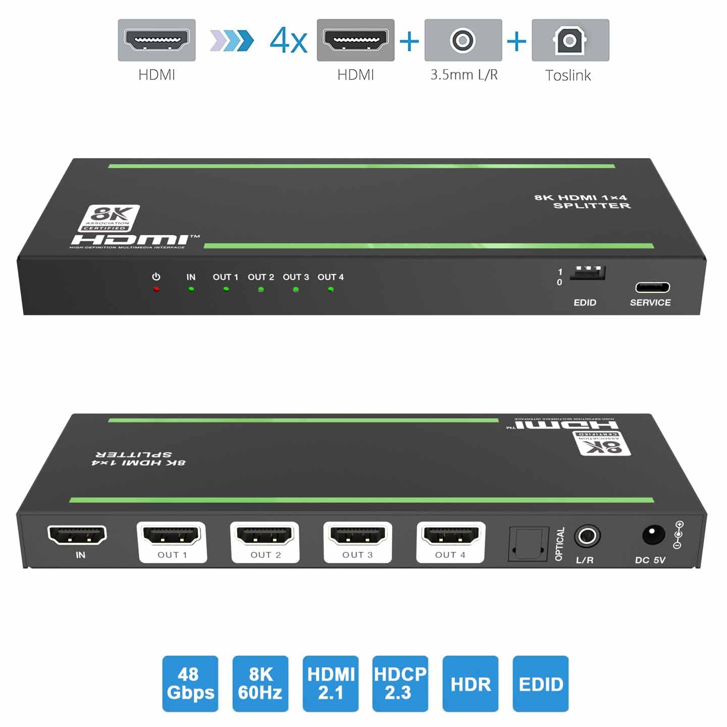 Amazon | BUNGPUNG 8K@60Hz HDMI 分配器 1入力4出力 同時出力、 HDMI