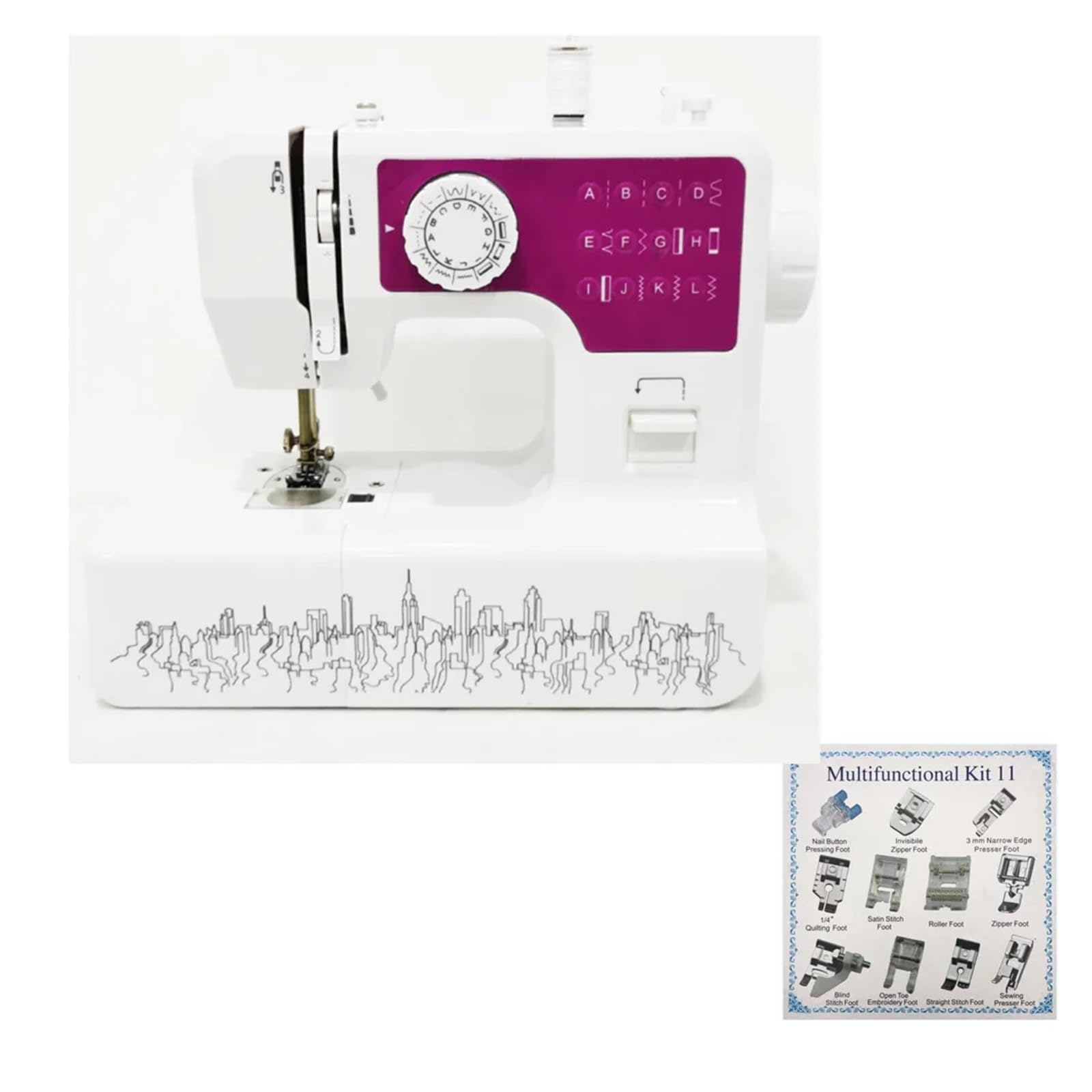 Máquina De Coser Eléctrica 12 Puntadas, Mini Pedal Portátil Con Luz Nocturna For El Hogar, Kit Dos Hilos For Potente Silenciosa Y Estable(Purple with foot)
