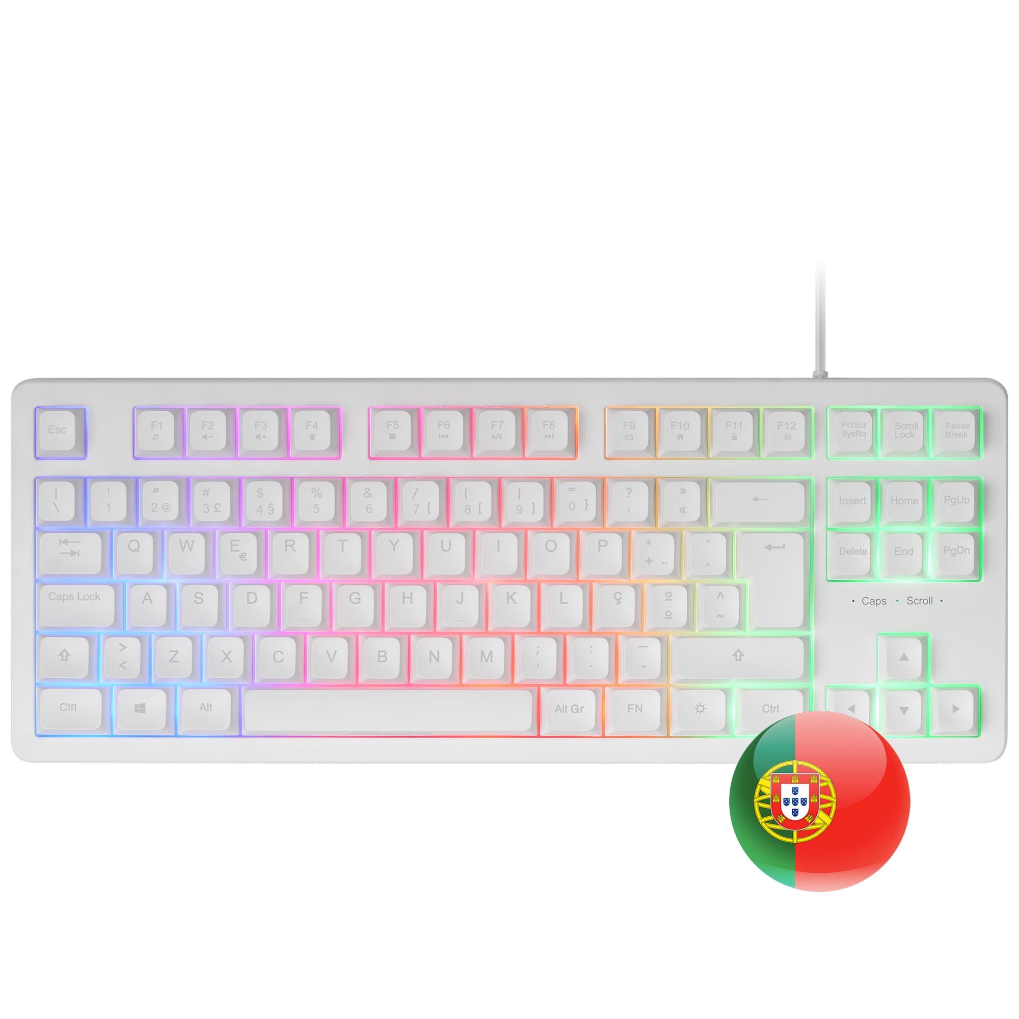 MCP-RGB3 stała klawiatura + mysz Flow 3200 dpi + słuchawki nauszne + podkładka XXL, biała, portugalska
