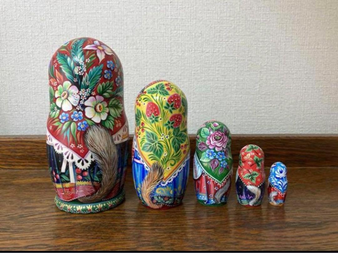 ロシア雑貨ロシア伝統民芸 工芸品ネコマトリョーシカ(5P)H14.3cmミラ作