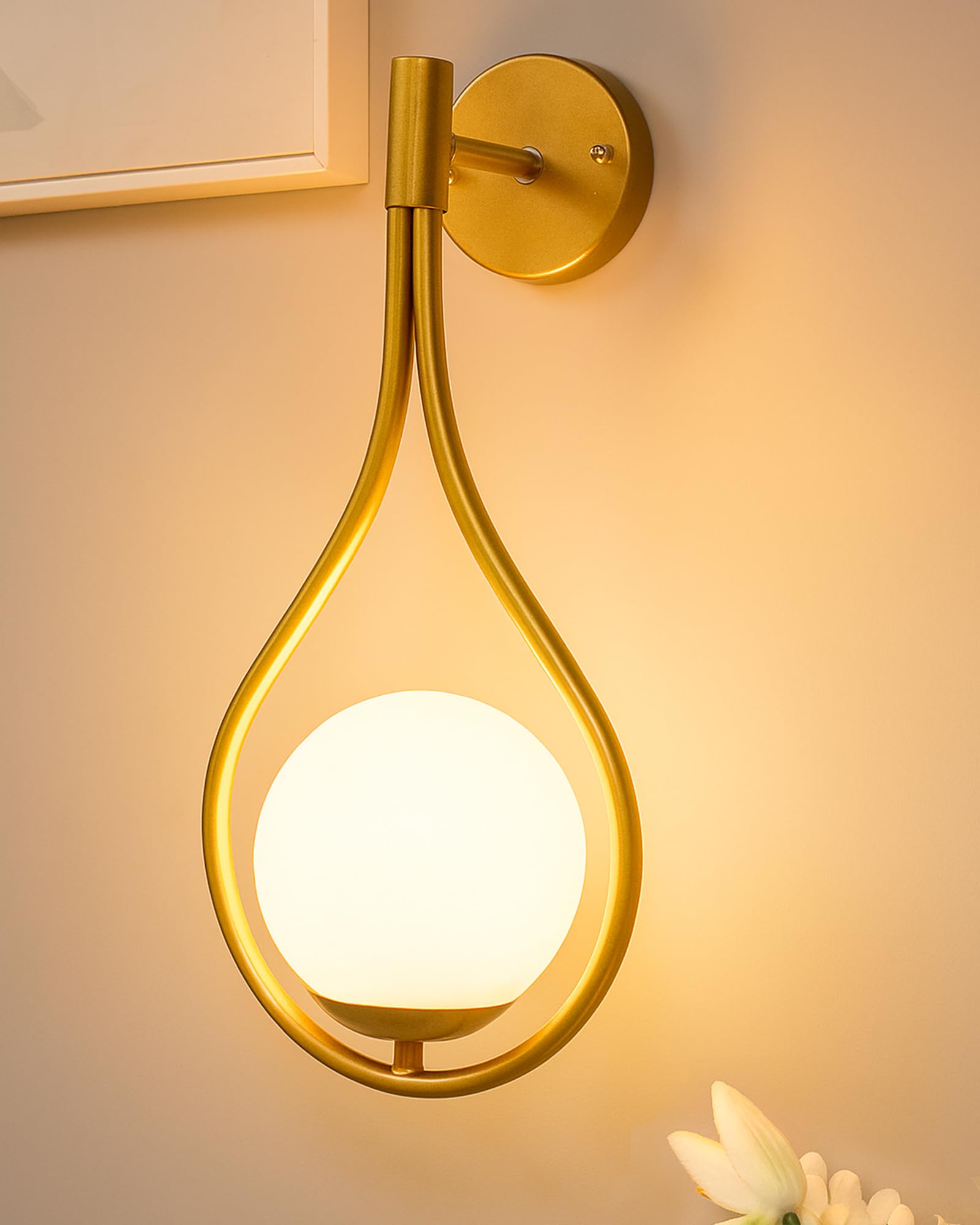 Homesake® Modern Glass Wall Lamp, Wall Mounted Sconces,Mid-Century Bedroom Bedside Movement Light (Gold Water Drop)-image-20