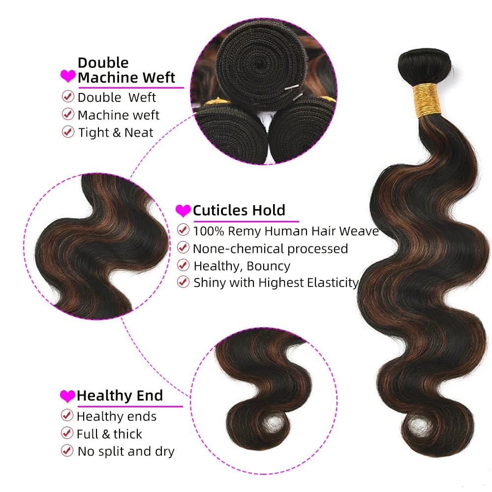 Highlight Brown Bundles P1B30 Body Wave Human Hair Black Mixed With Brown Body Wave Bundles Brazilian Virgin Remy Hair Extensions 8 10 12 inch Bundles