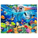 Playful Dolphins Beach Blanket 54 x 68 inch Beach Towel Coral Reef with Clown Fish 100% Cotton Family Size