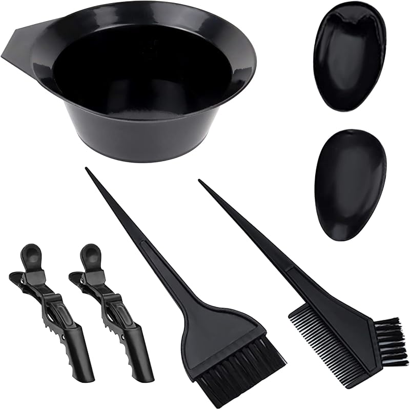 1st Choice Hair Dye Color Brush and Bowl Set, Hair Color Brush Mixing Bowl Kit Tint Comb for Hair Tint Dying Coloring Applicator(2 brushes+mix bowl+earmuffs+ 2 clips)