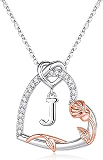 Sponsored Ad - Rose Heart Initial Necklaces Gifts for Women Teen Girls, Love Heart Initial Letter Pendant Necklace Jewelry...