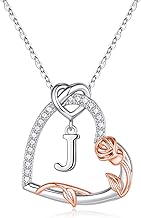 Yesteel Mothers Day Gifts - Rose Heart Initial Necklaces Gifts for Women Teen Girls, Silver Plated Heart Initial Letter Pendant Necklace Jewelry Valentines Gift for Women Her Girlfriend Wife Mom