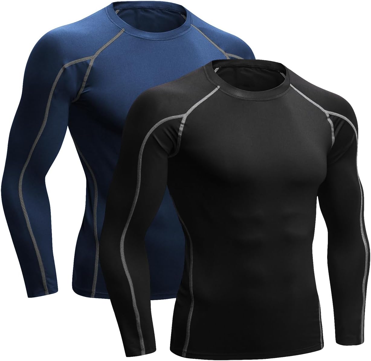 Niksa2 Pack Long Sleeve Running Tops Mens,Base Layers Compression Top T-Shirts,Quick Dry Wicking Gym Athletic Training Workout Tee Shirts