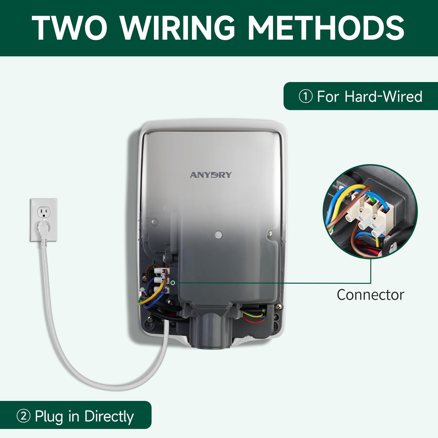 Compact Hand Dryer, High-Speed 1350W Airflow, Polished Stainless Steel Finish, Space-Saving for Commercial & Home Use, Model 2803Y