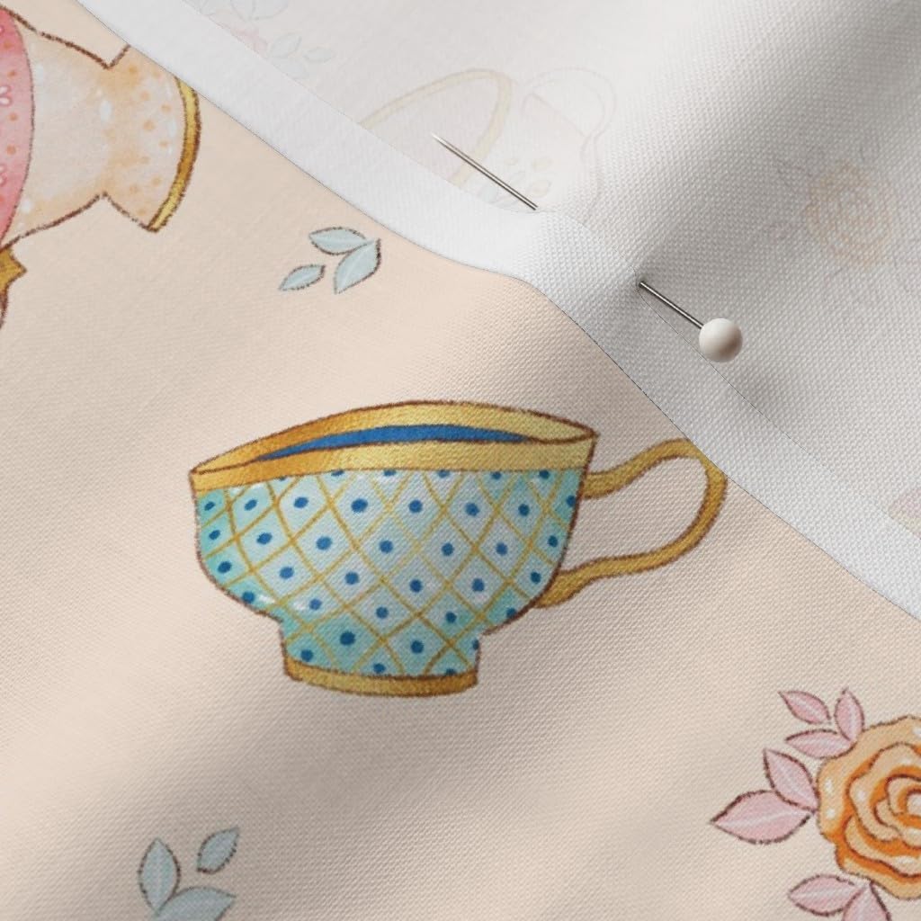 Spoonflower Fabric - Watercolor Victorian Edwardian Regency Floral Teacups Romantic Printed on Petal Signature Cotton Fabric by The Yard - Sewing Quilting Apparel Crafts Decor