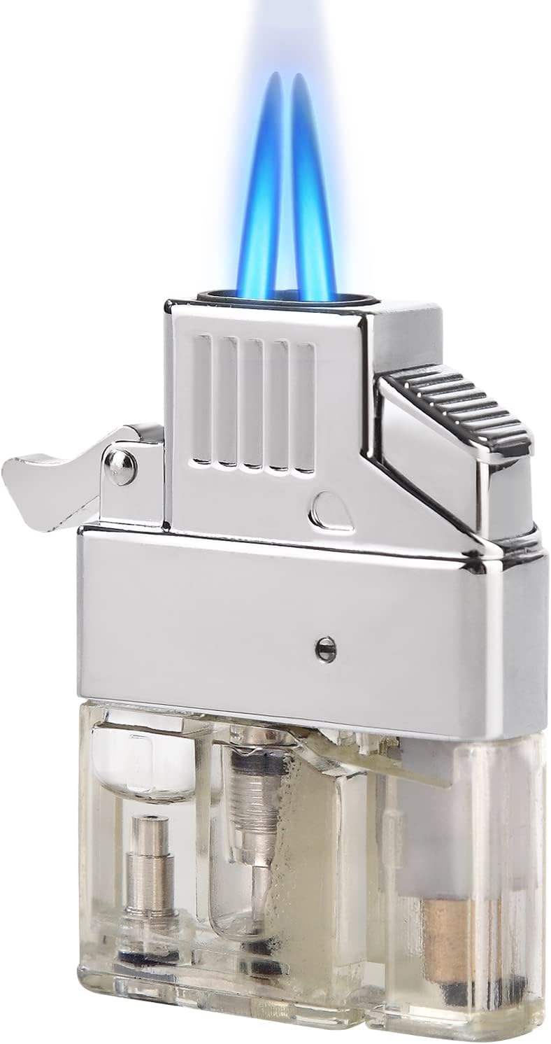 Coldown Butane Lighter Insert, Windproof Gas Lighter with Dual Torch Jet Flame Adjustable and Fuel Refillable, Unique Gifts for Men (Fuel No Included)